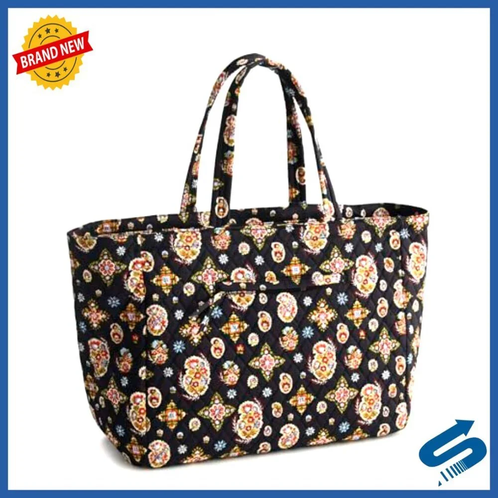 Premium Cotton Travel Tote Bag with Laptop Pocket, 15x17x6